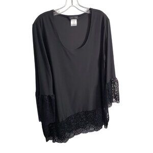 Slinky Brand Size XL Petite Tunic Top Bell Sleeves Lace Trim Witchy Whimsigoth